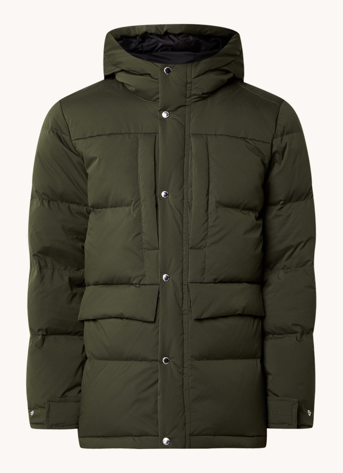PS Paul Smith Puffer jack met donsvulling en steekzakken - voorkant 2 legergroen