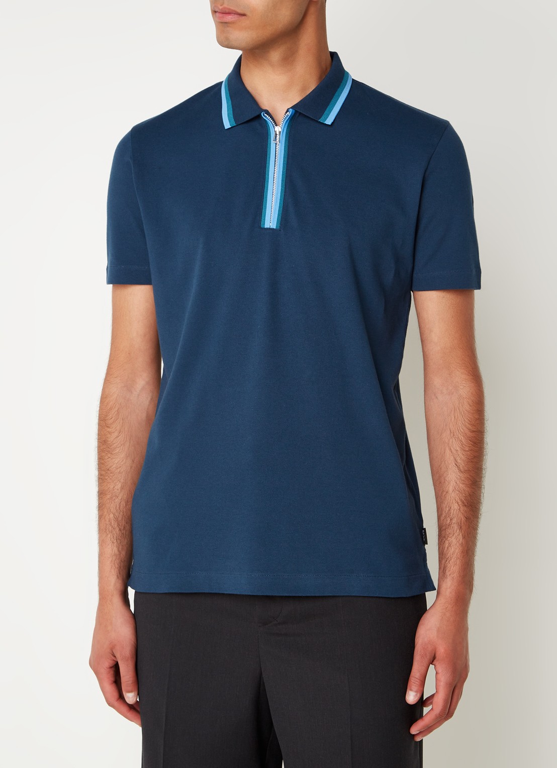 PS Paul Smith Regular fit polo van  katoen met halve rits - detail 2 blauw