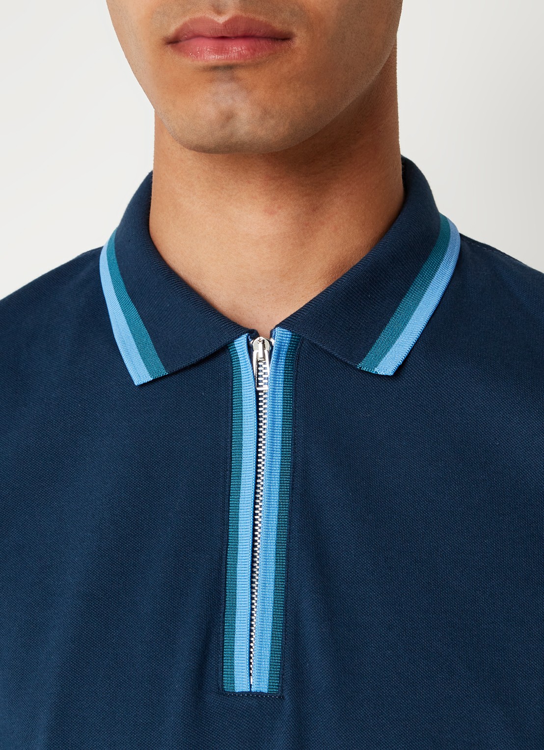 PS Paul Smith Regular fit polo van  katoen met halve rits - detail 3 blauw