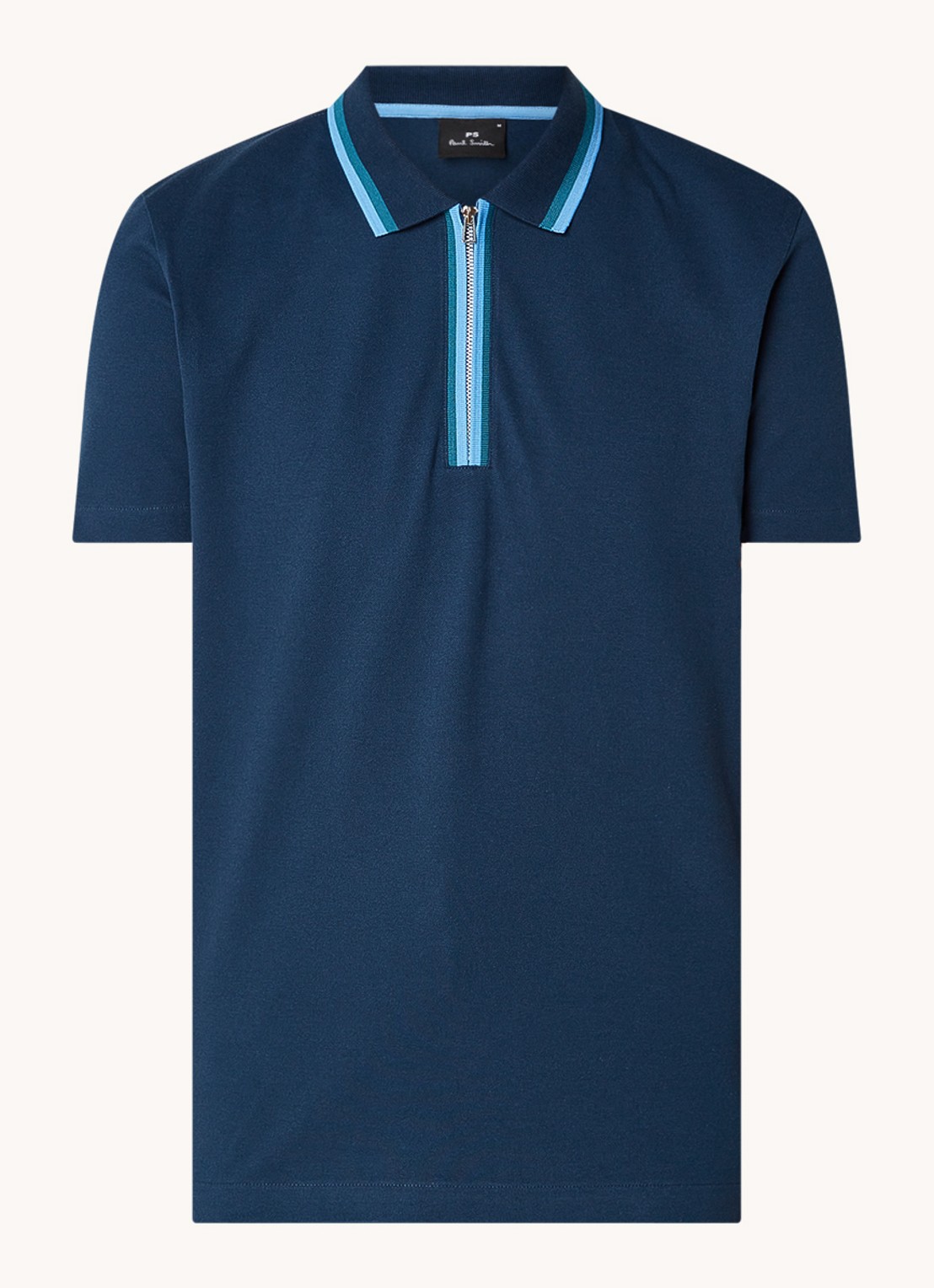 PS Paul Smith Regular fit polo van  katoen met halve rits - voorkant 4 blauw