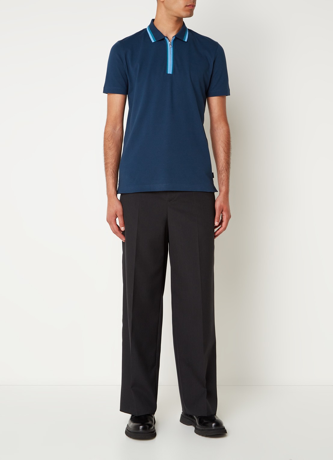 PS Paul Smith Regular fit polo van  katoen met halve rits - voorkant 5 blauw