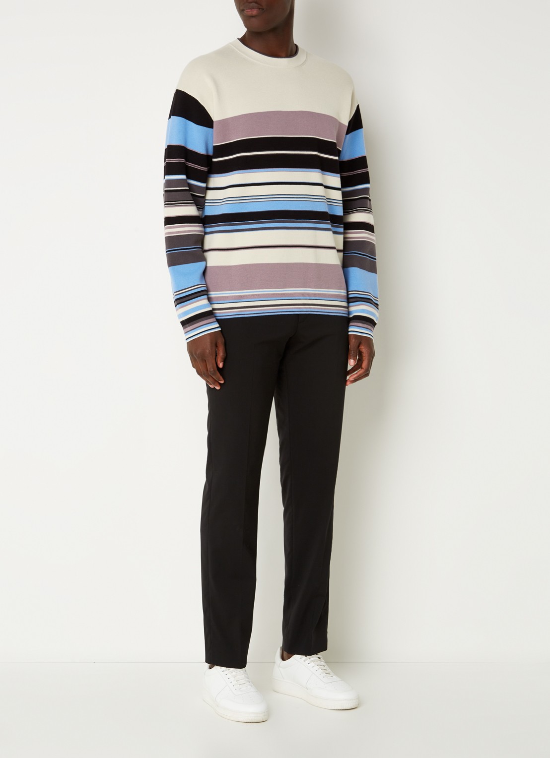 PS Paul Smith Sweater van  katoen met streepprint - voorkant 2 donkerbeige