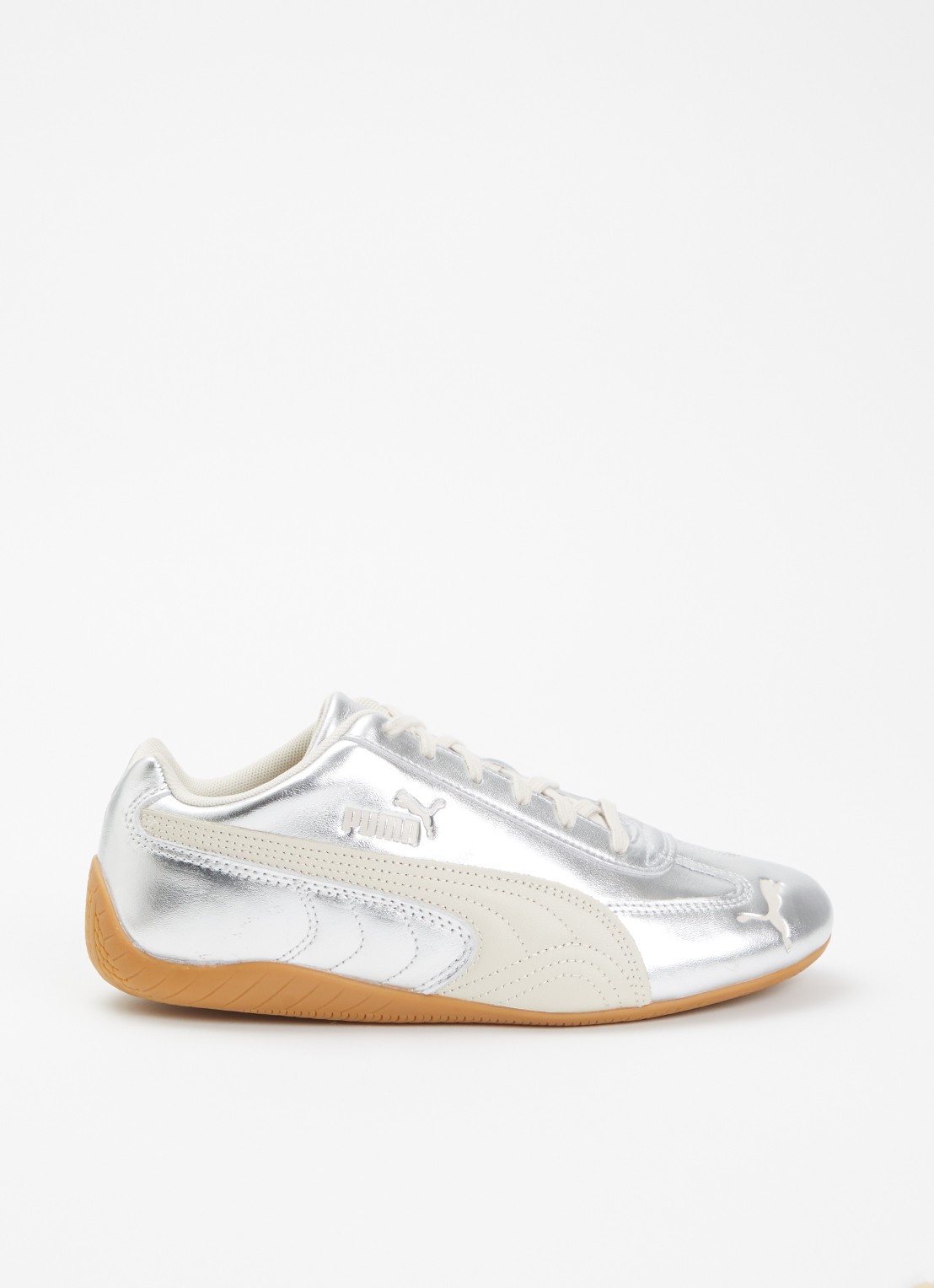Puma Speedcat sneaker van leer met metallic finish - voorkant zilver