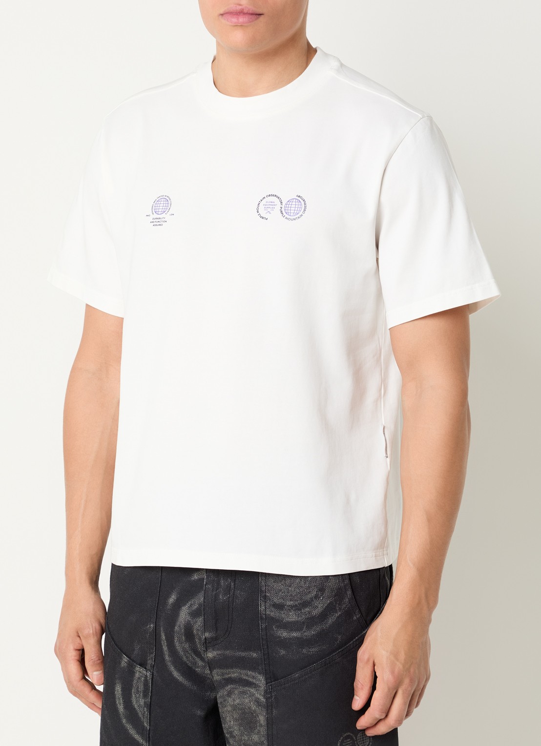 Purple Mountain Observatory Globe T-shirt met logo- en backprint - achterkant 4 wit