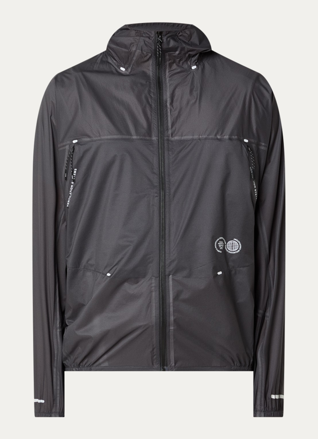 Purple Mountain Stinger jack met capuchon en ritszakken - voorkant antraciet
