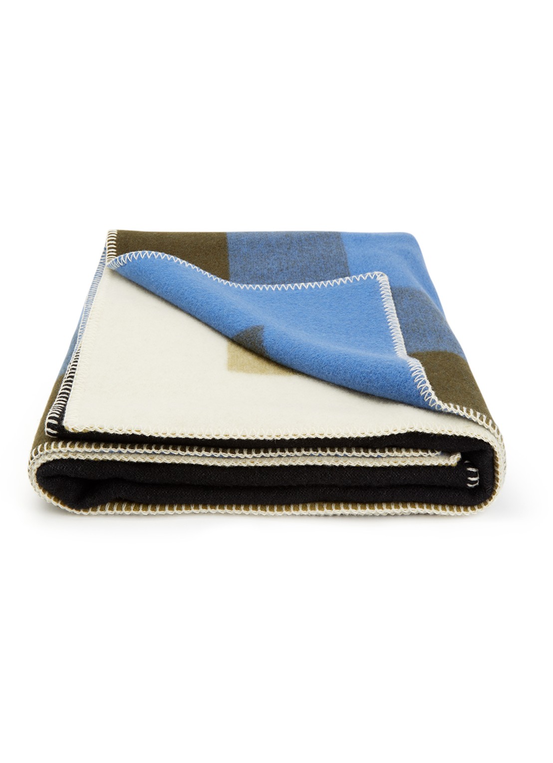 Røros Tweed Bento plaid van scheerwol 135 x 200 cm - voorkant olijfgroen