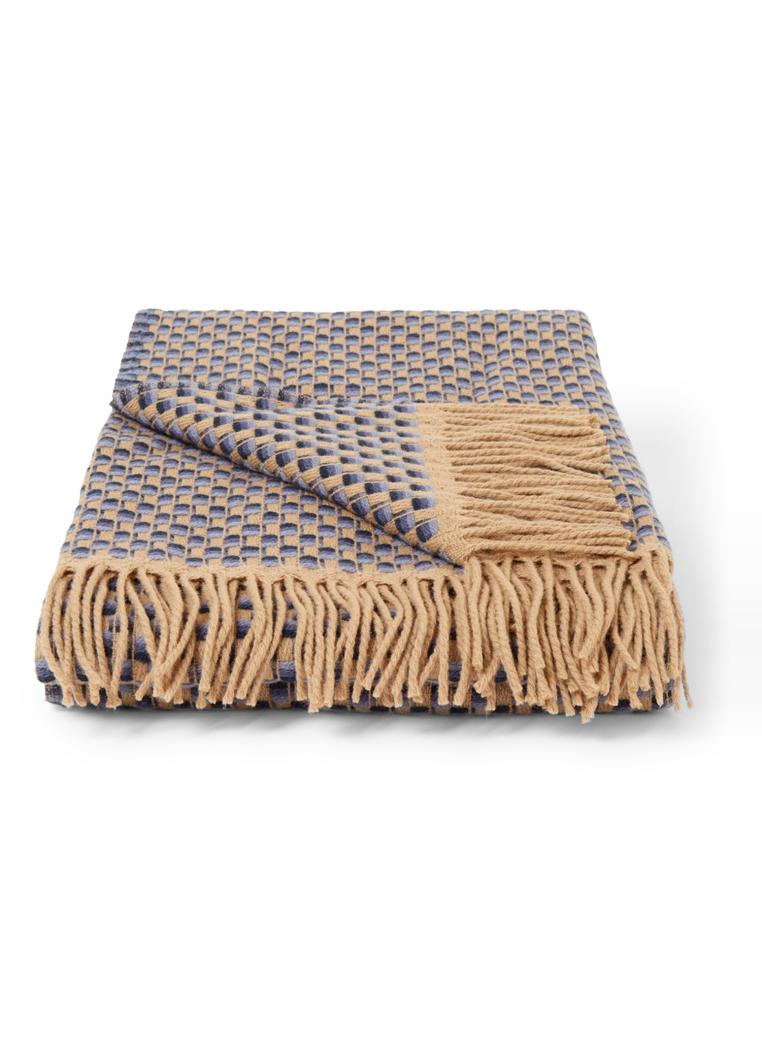 Røros Tweed Isak plaid van wol 150 x 210 cm - voorkant staalblauw