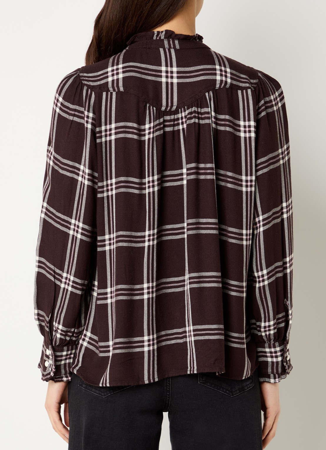 Rails Alanna blouse met ruitdessin  - achterkant 2 chocoladebruin