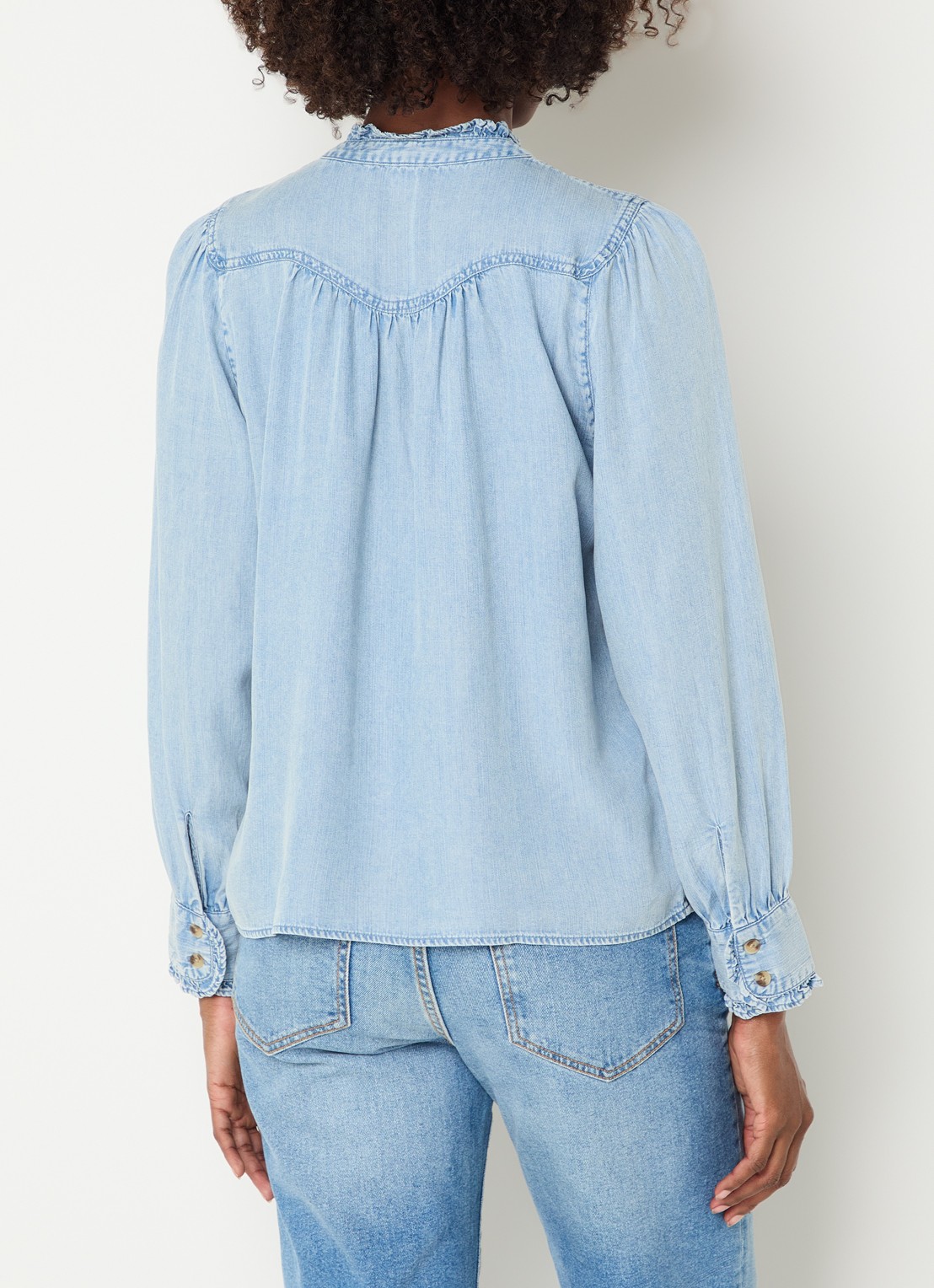 Rails Alanna blouse van chambray met bloemborduring - achterkant 4 indigo
