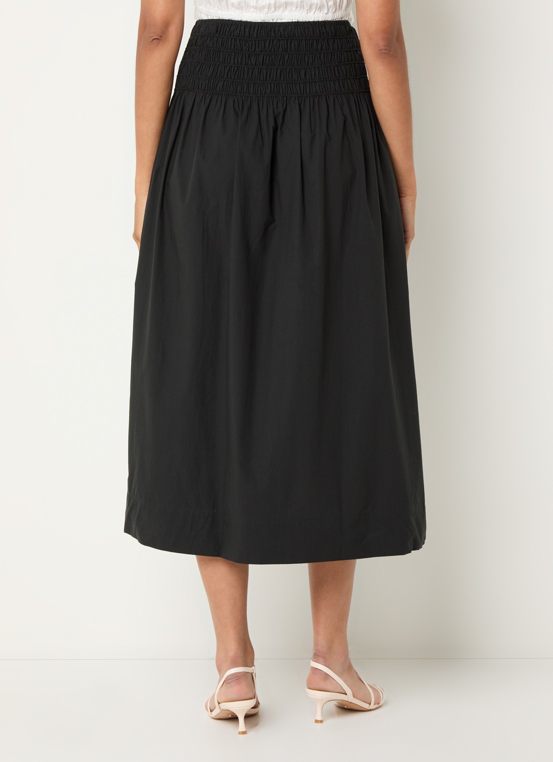 Rails Alessa midi rok in linnenblend met smockwerk - achterkant zwart