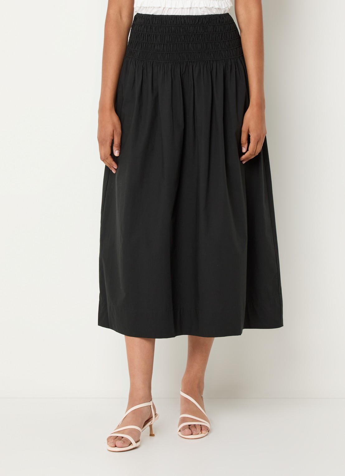 Rails Alessa midi rok in linnenblend met smockwerk - detail 4 zwart