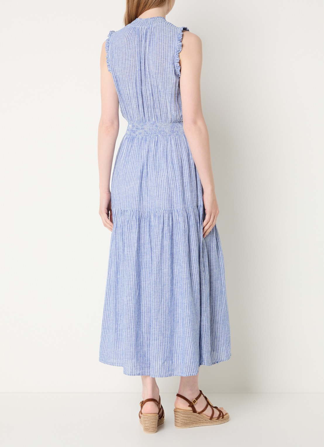 Rails Alessi mouwloze maxi jurk in linnenblend met volant - achterkant lichtblauw