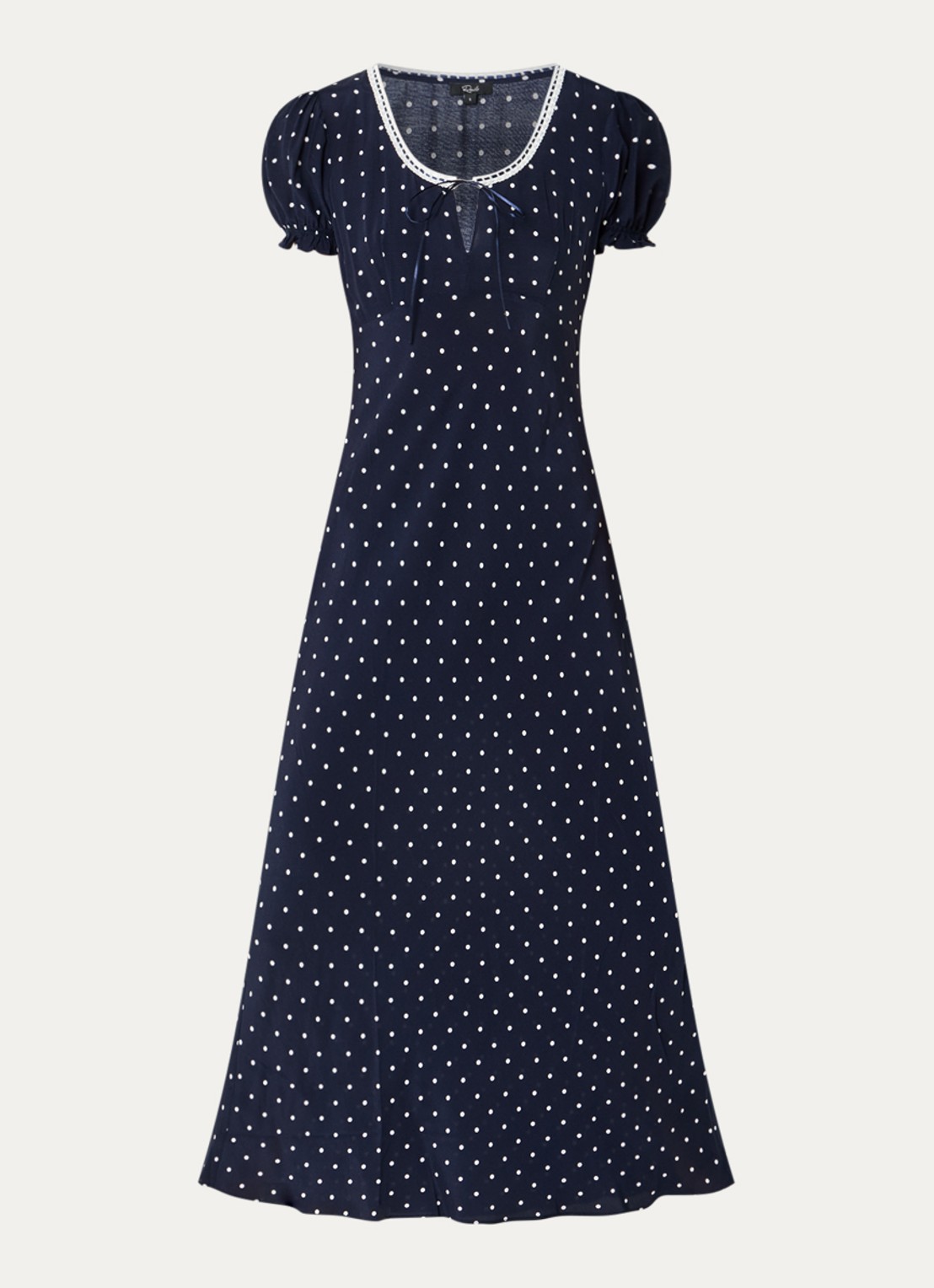 Rails Allison midi jurk met stippenprint en keyhole - voorkant 3 donkerblauw