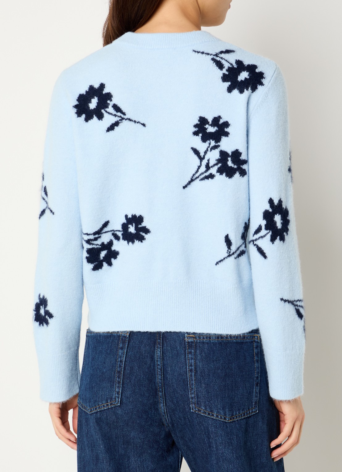 Rails Anise fijngebreide trui in merino wolblend met print - achterkant lichtblauw