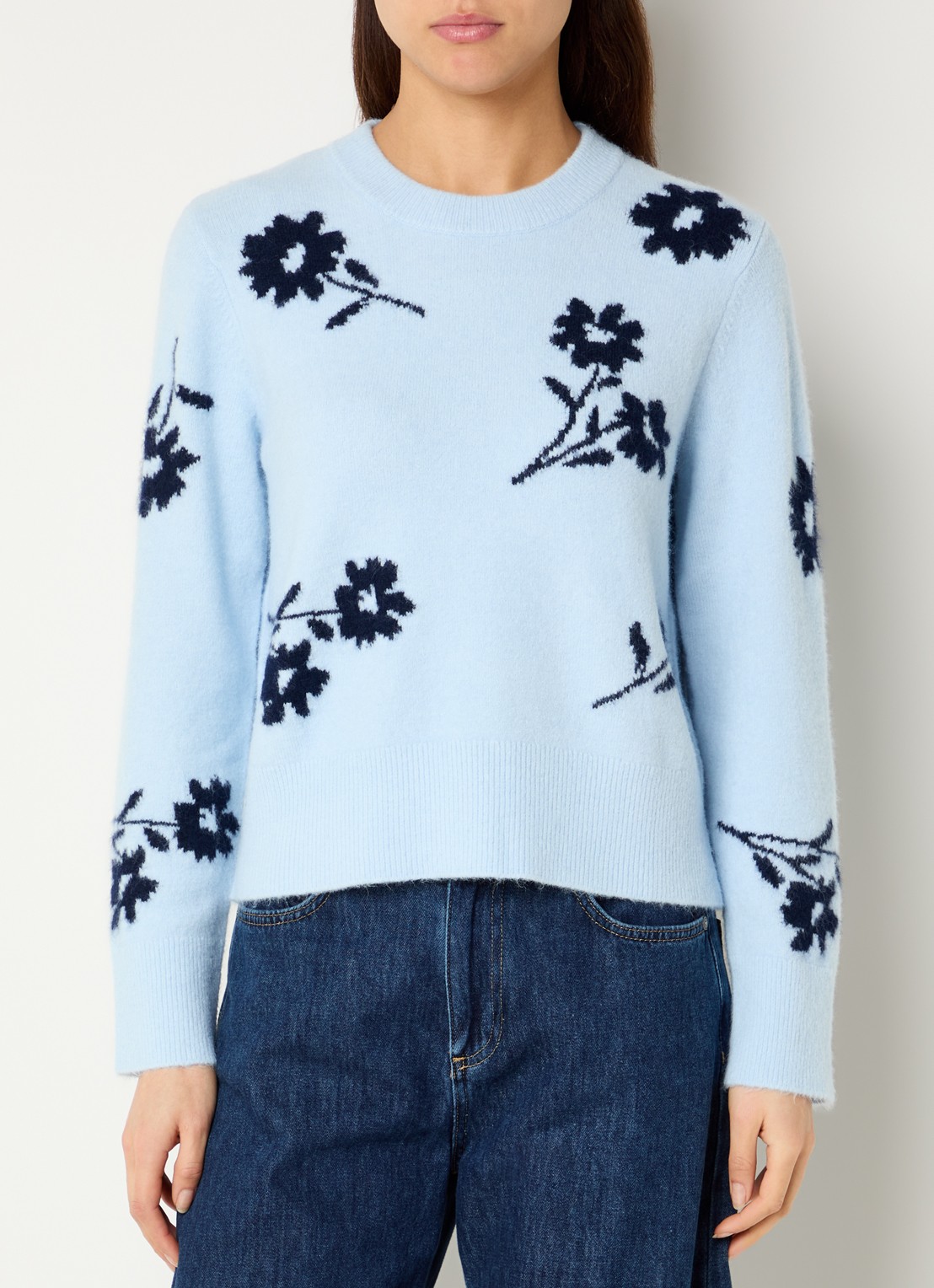 Rails Anise fijngebreide trui in merino wolblend met print - detail 4 lichtblauw