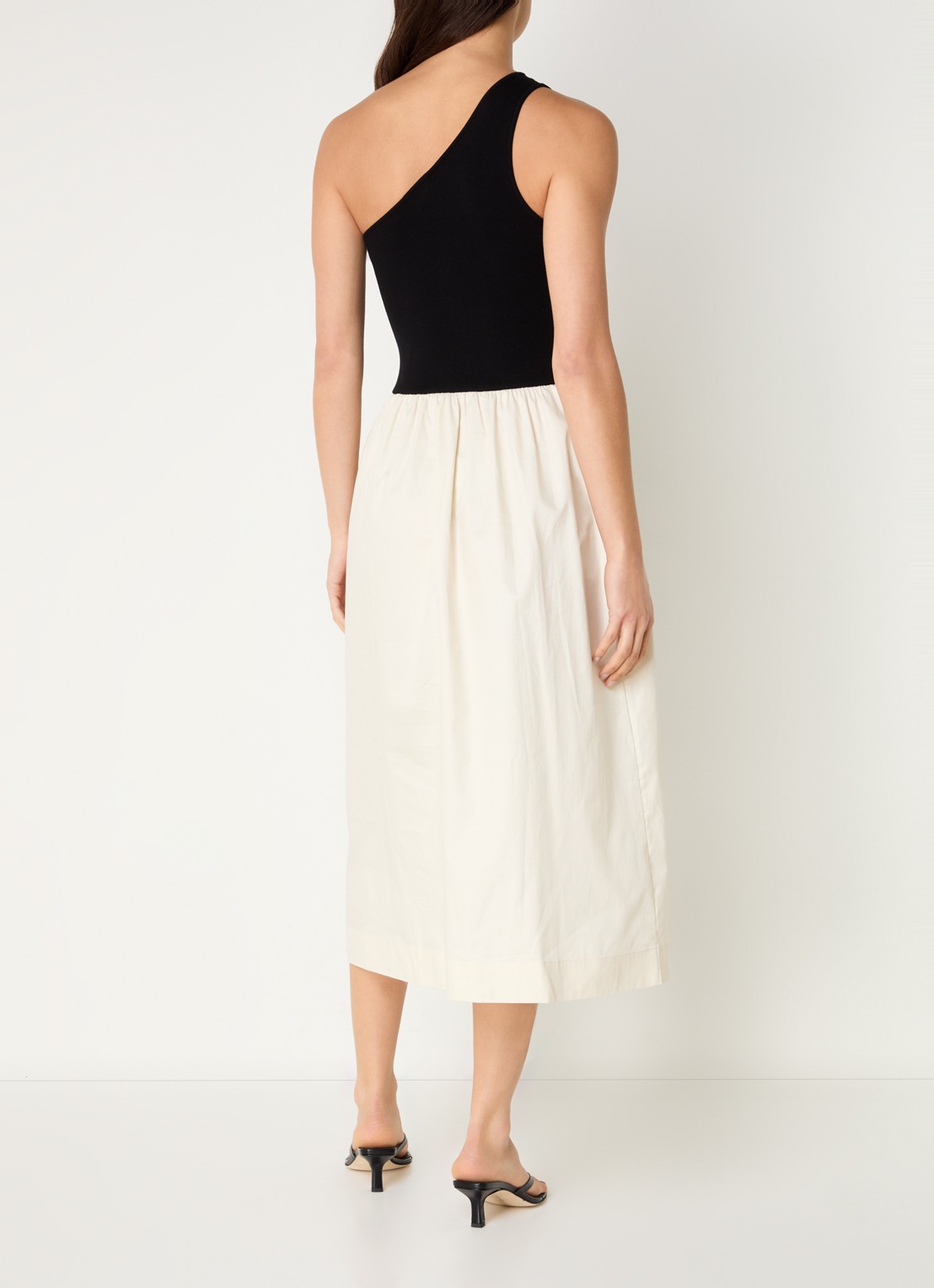 Rails Anita fijngebreide one shoulder midi jurk  - achterkant 2 creme