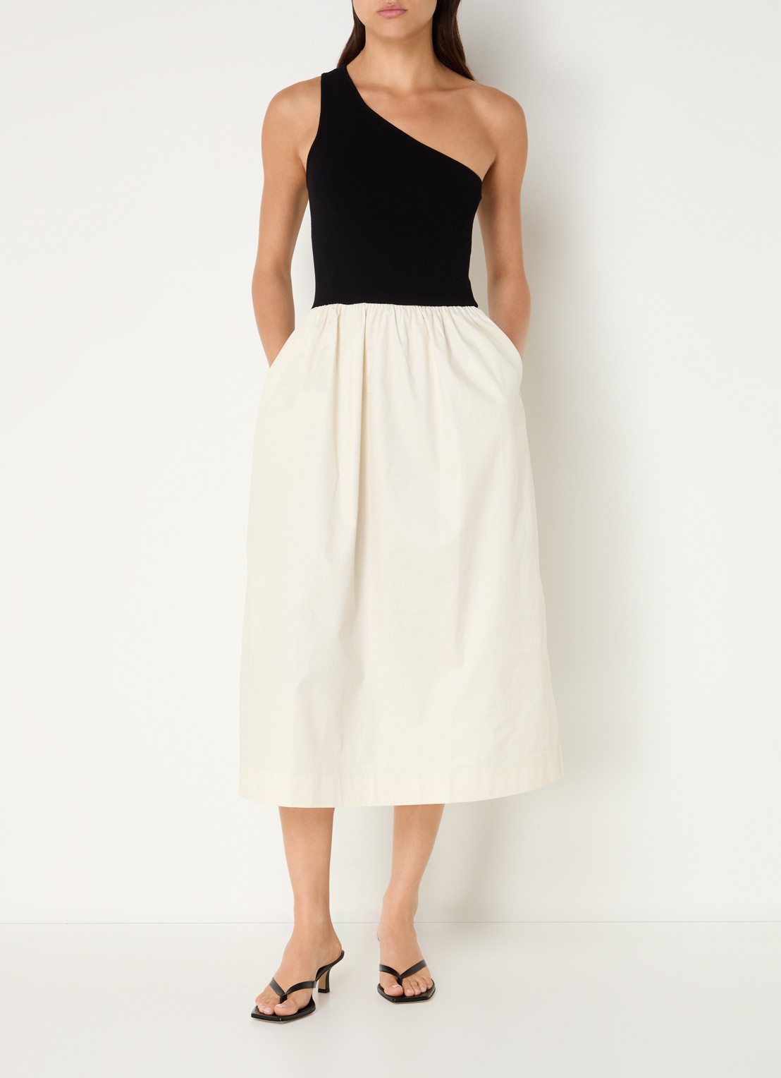 Rails Anita fijngebreide one shoulder midi jurk  - detail creme