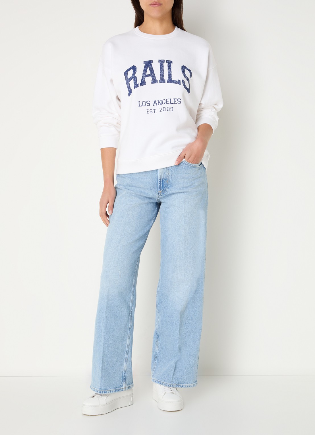 Rails Anniversary sweater met logoprint - voorkant 2 wit