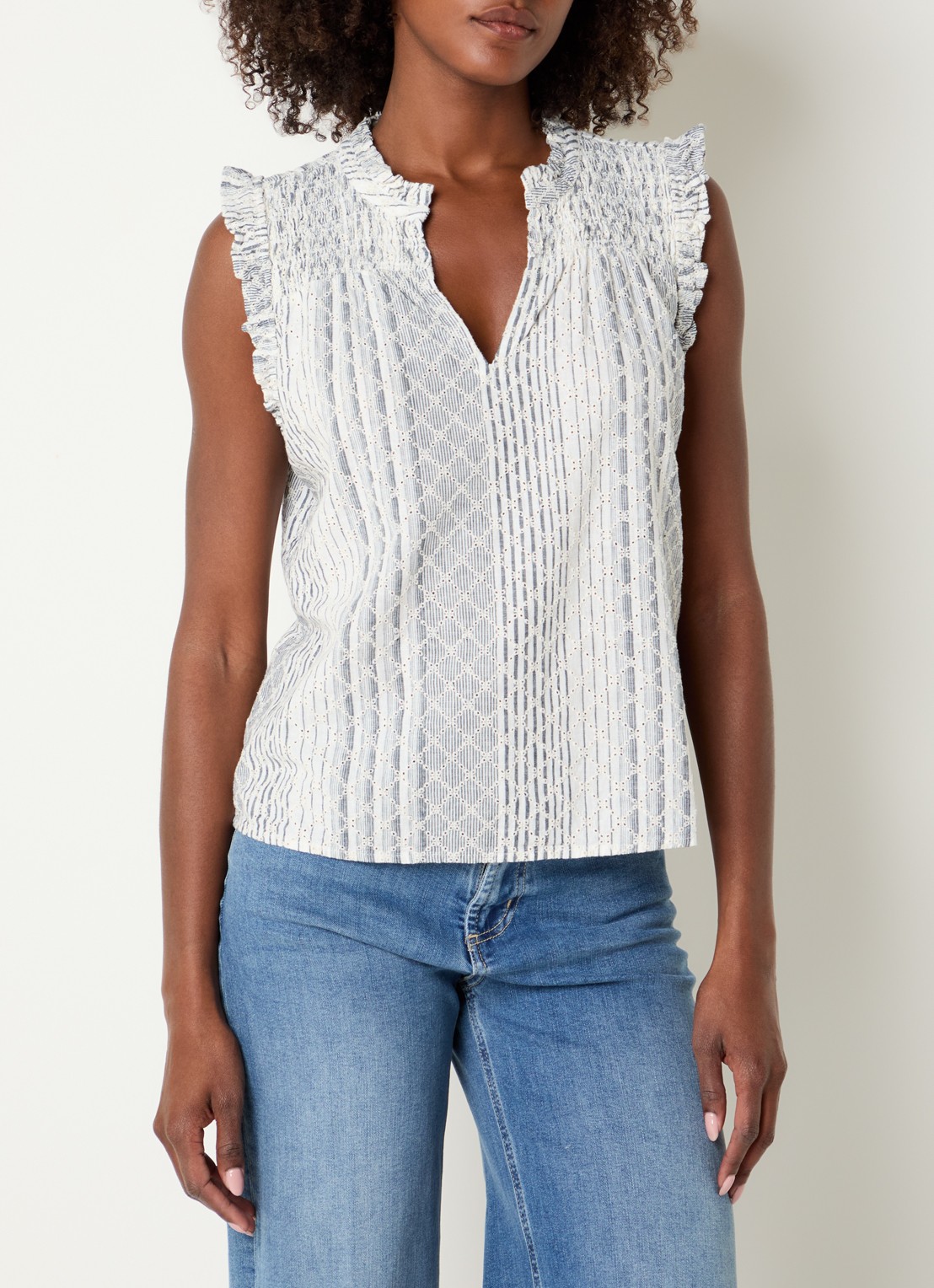 Rails Arlene top met print - detail staalblauw