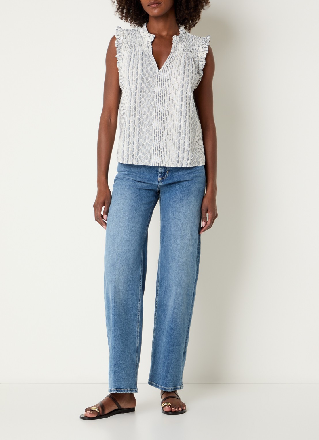 Rails Arlene top met print - voorkant 4 staalblauw