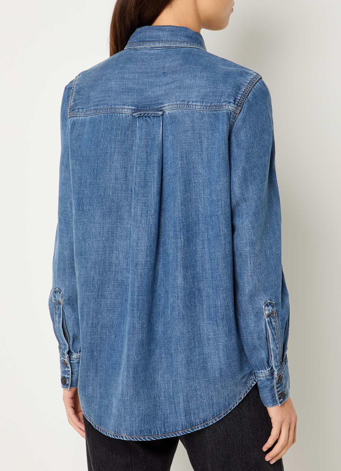 Rails Atticus blouse van chambray met borstzak - achterkant 3 indigo
