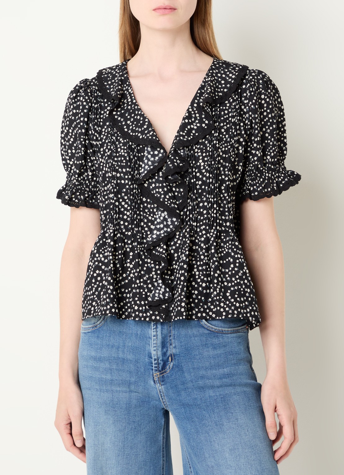 Rails Bloom tuniek met bloemenprint en pofmouw - detail 2 zwart