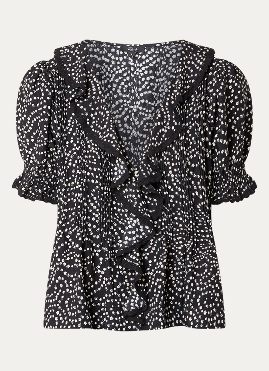 Rails Bloom tuniek met bloemenprint en pofmouw - voorkant 3 zwart