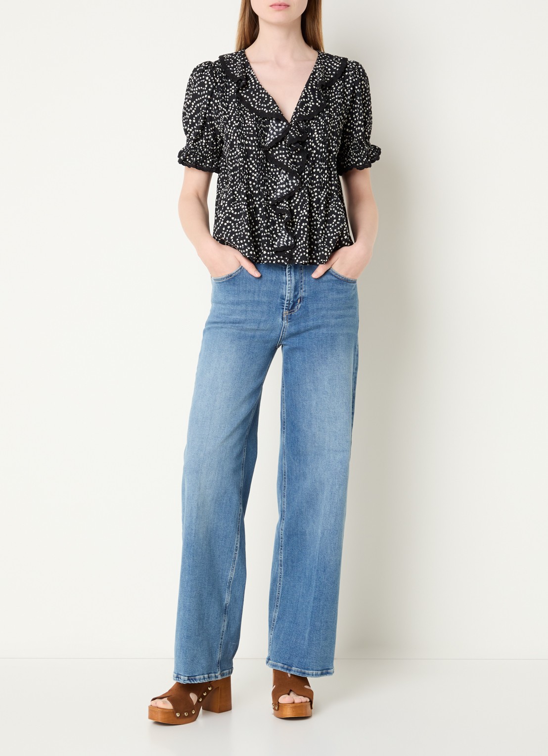 Rails Bloom tuniek met bloemenprint en pofmouw - voorkant 4 zwart