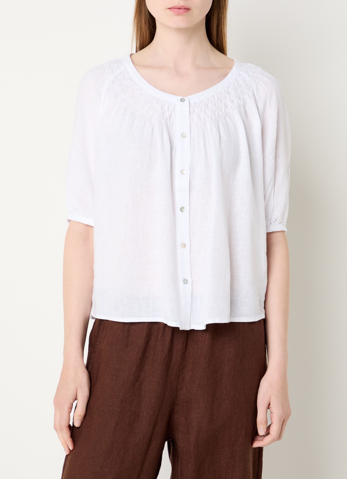 Rails Blouse in linnenblend met ronde hals - detail 4 wit