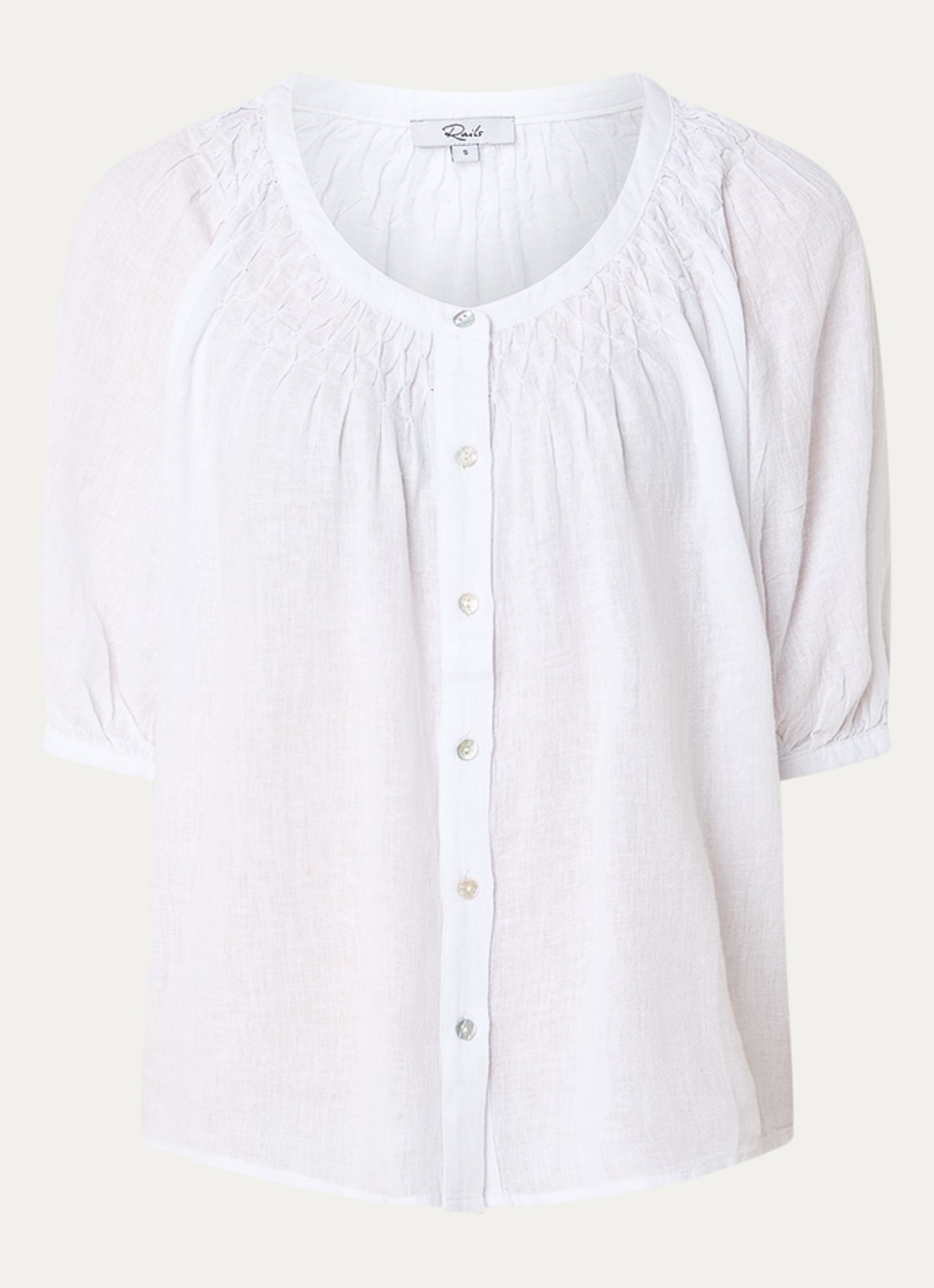 Rails Blouse in linnenblend met ronde hals - voorkant wit