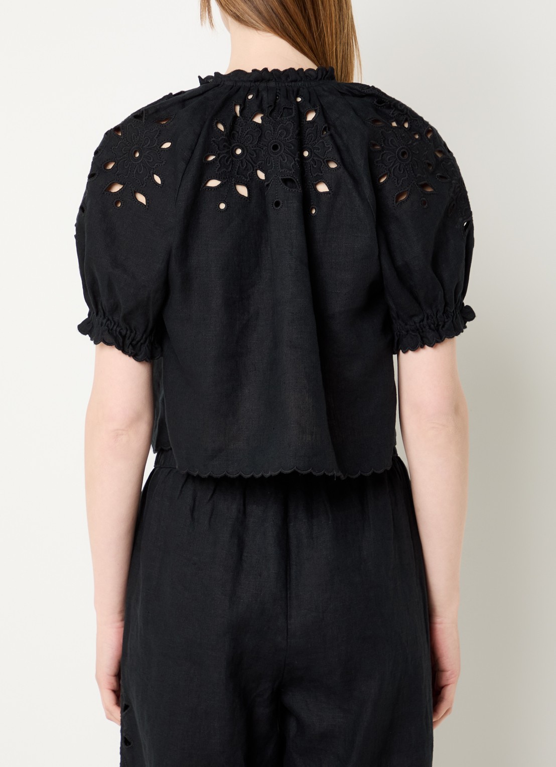 Rails Blouse van linnen met cut-out detail - achterkant zwart