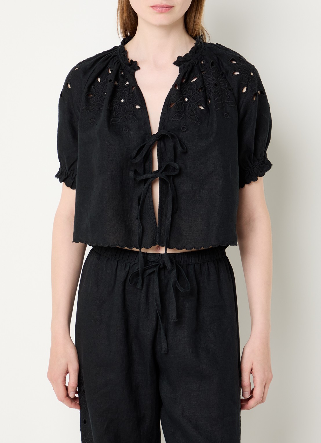 Rails Blouse van linnen met cut-out detail - detail 4 zwart