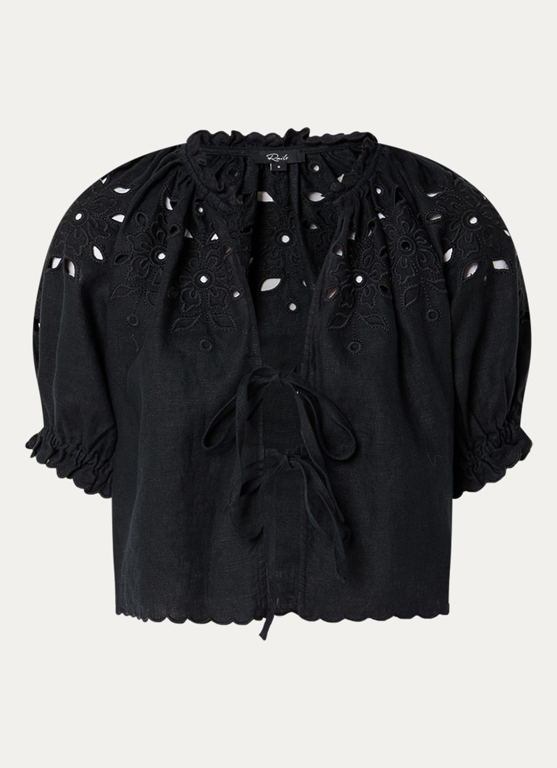 Rails Blouse van linnen met cut-out detail - voorkant 2 zwart