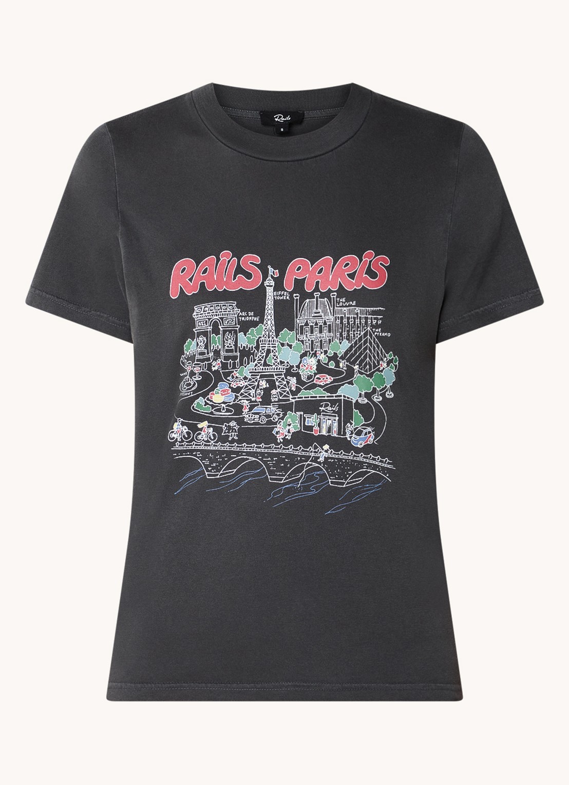 Rails Boyfriend T-shirt met logoprint - voorkant antraciet