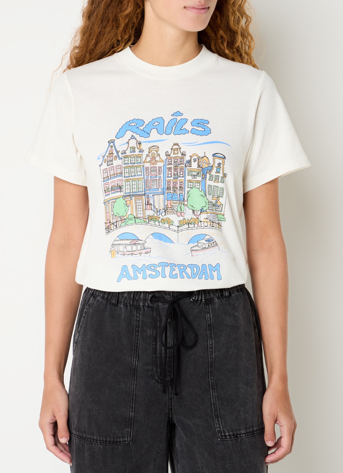 Rails Boyfriend T-shirt met logoprint - detail gebroken wit