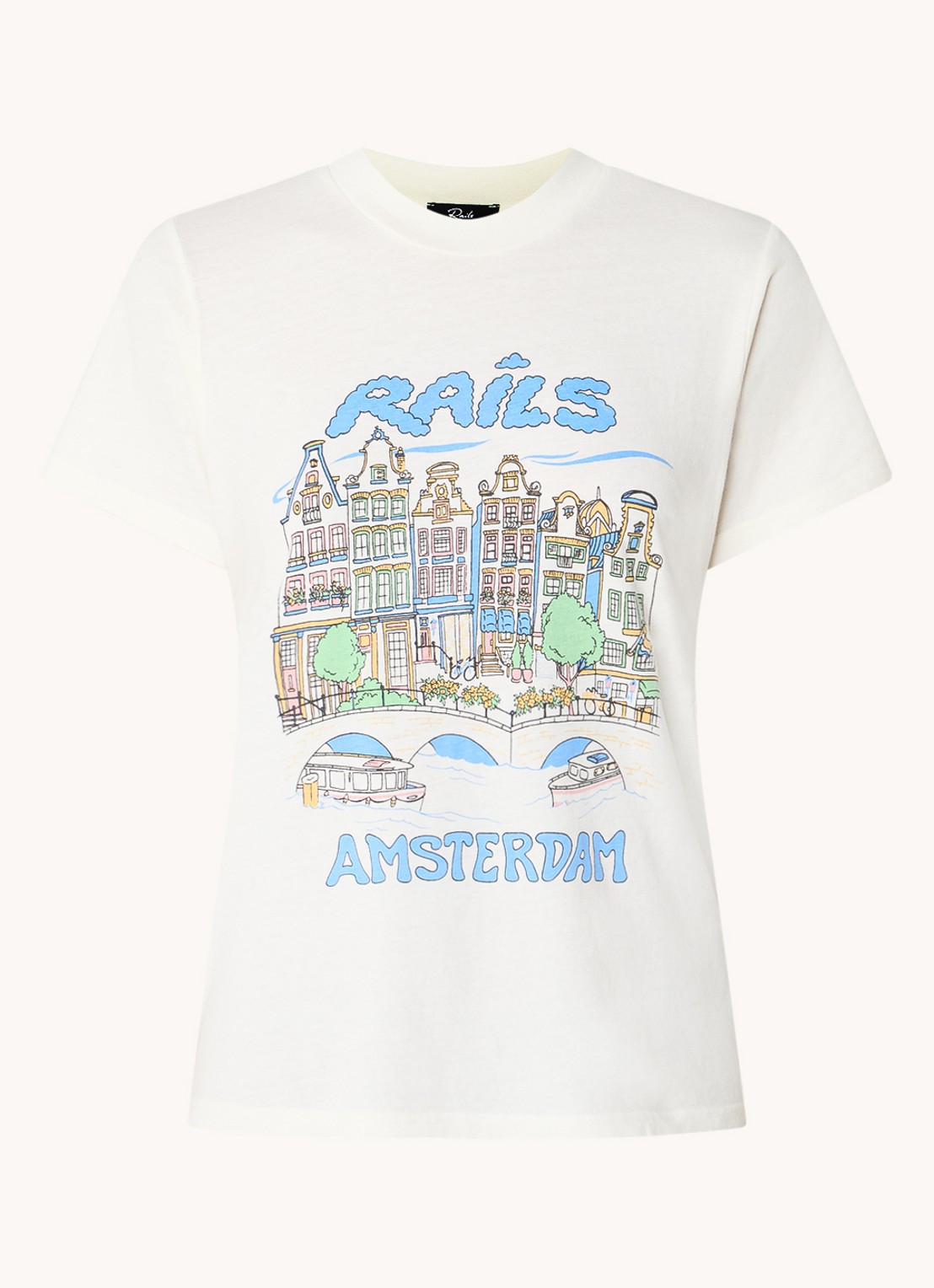 Rails Boyfriend T-shirt met logoprint - voorkant 2 gebroken wit