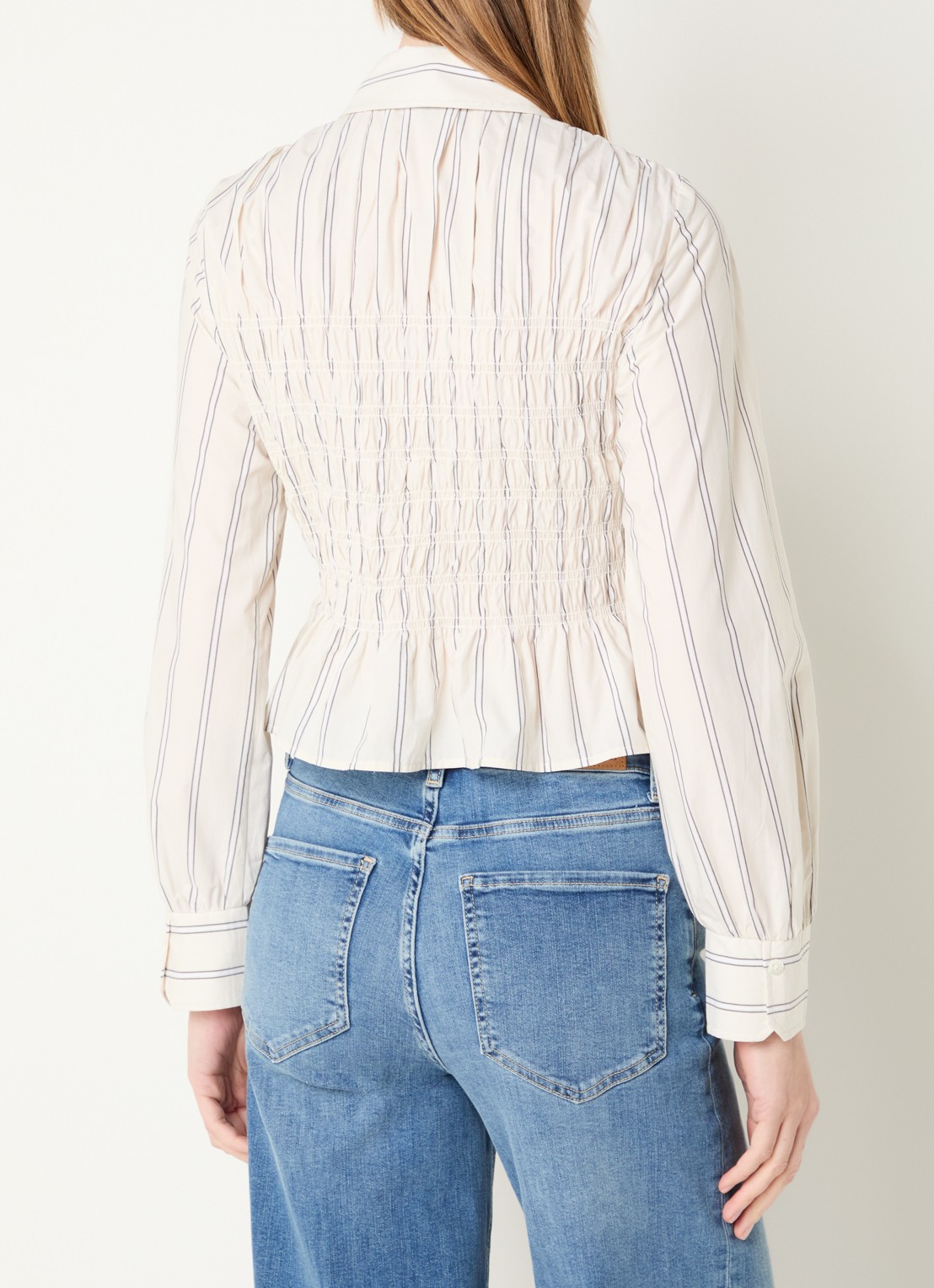 Rails Bradshaw blouse met streepprint en smockwerk - achterkant 3 ivoor