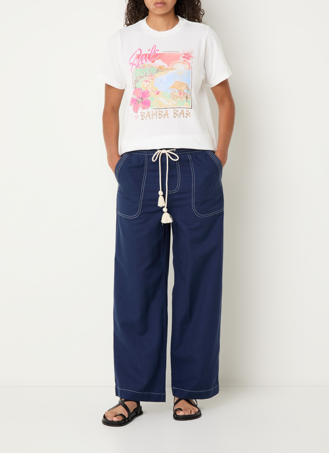 Rails Campo mid waist wide fit pantalon met steekzakken - voorkant 3 donkerblauw