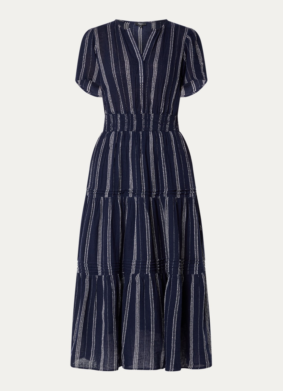 Rails Cannes maxi jurk in linnenblend met streepprint - voorkant 2 donkerblauw