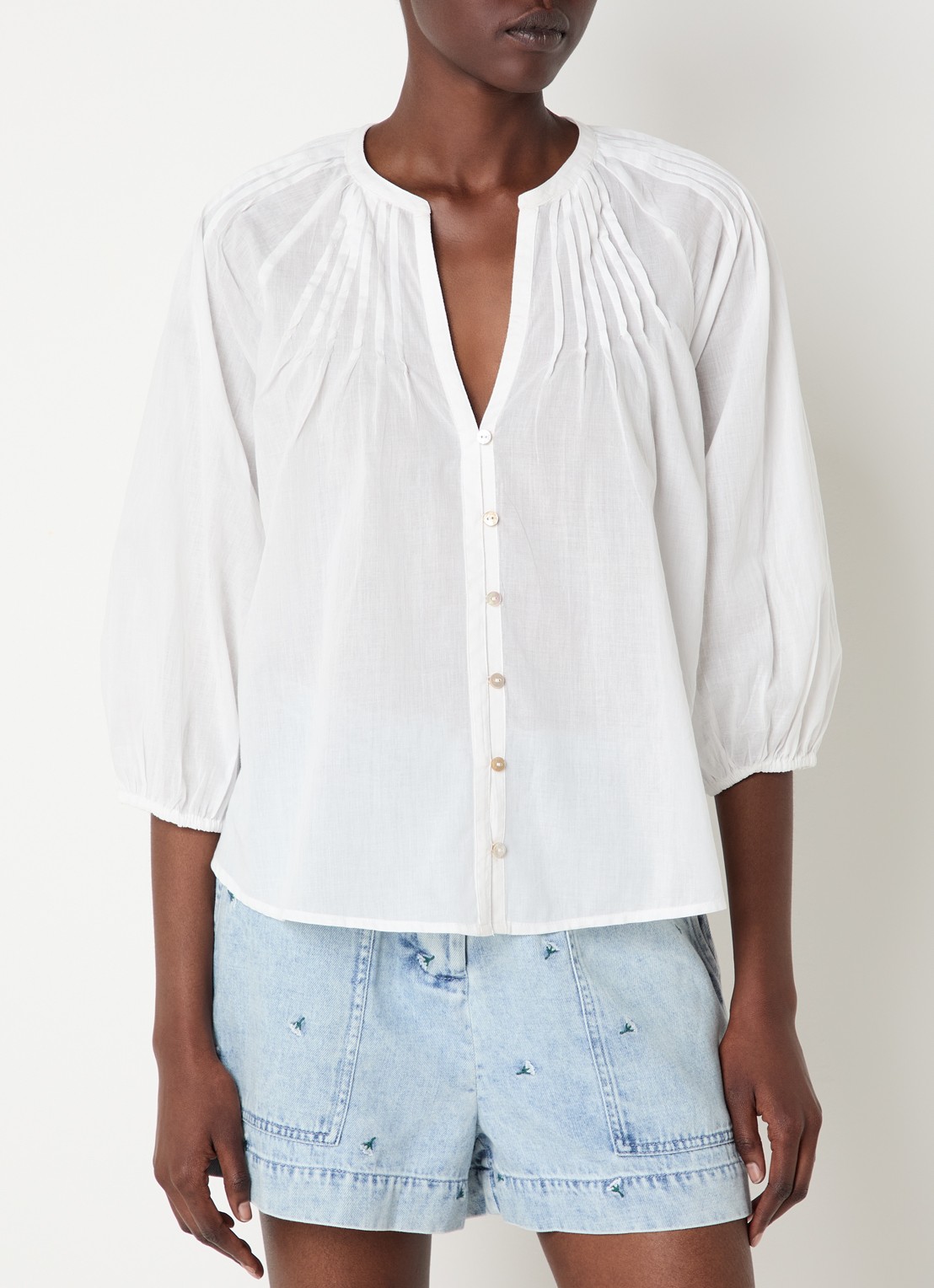 Rails Cassat semi-transparante blouse met smockwerk - detail 4 wit