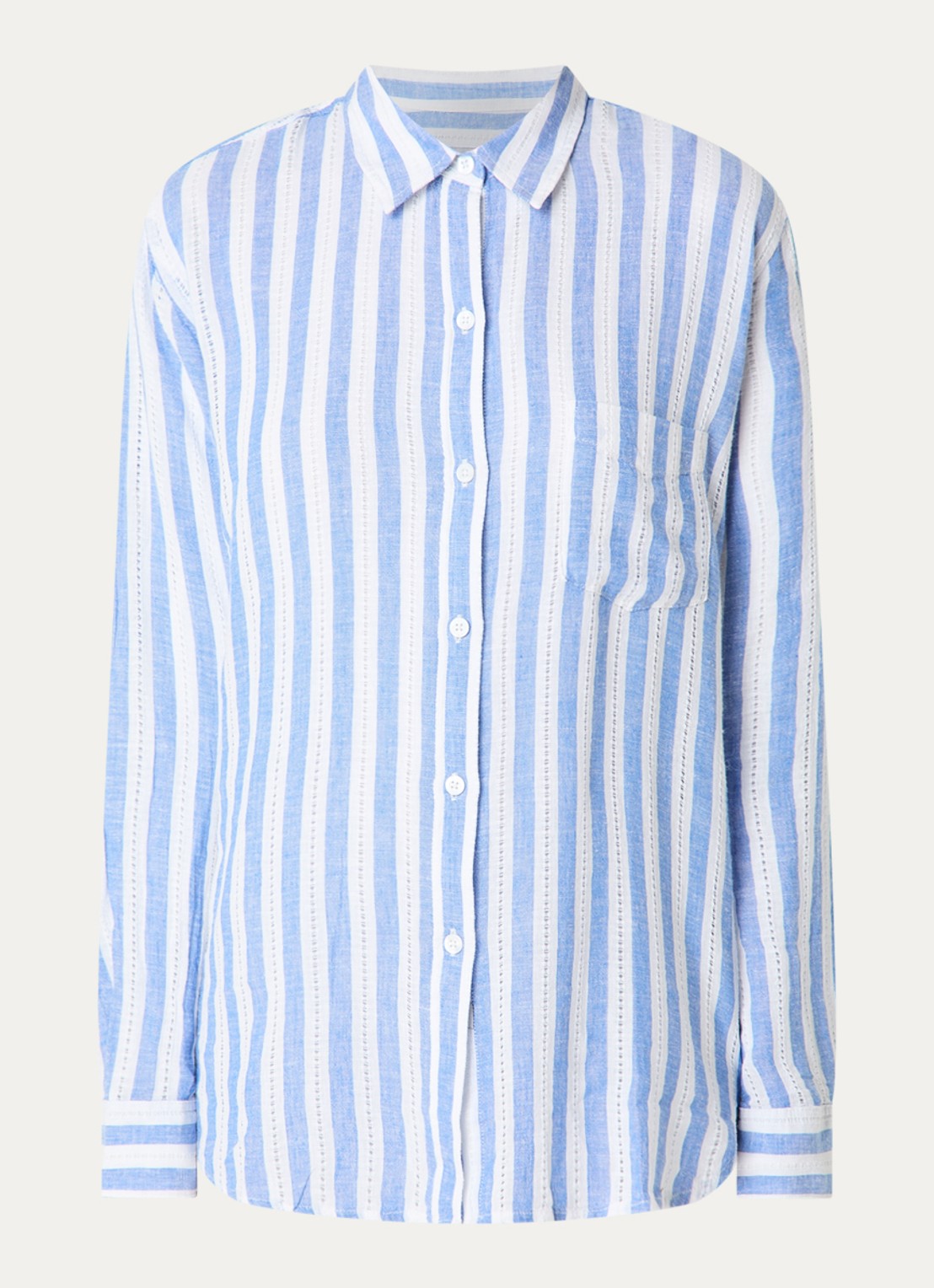 Rails Charli blouse in linnenblend met opengewerkt dessin - voorkant 3 staalblauw
