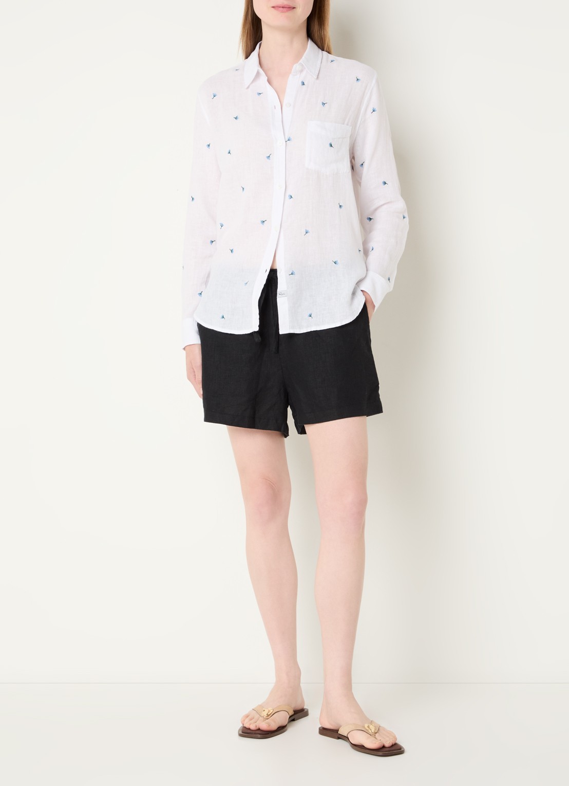 Rails Charli blouse in linnenblend met print - voorkant 2 wit