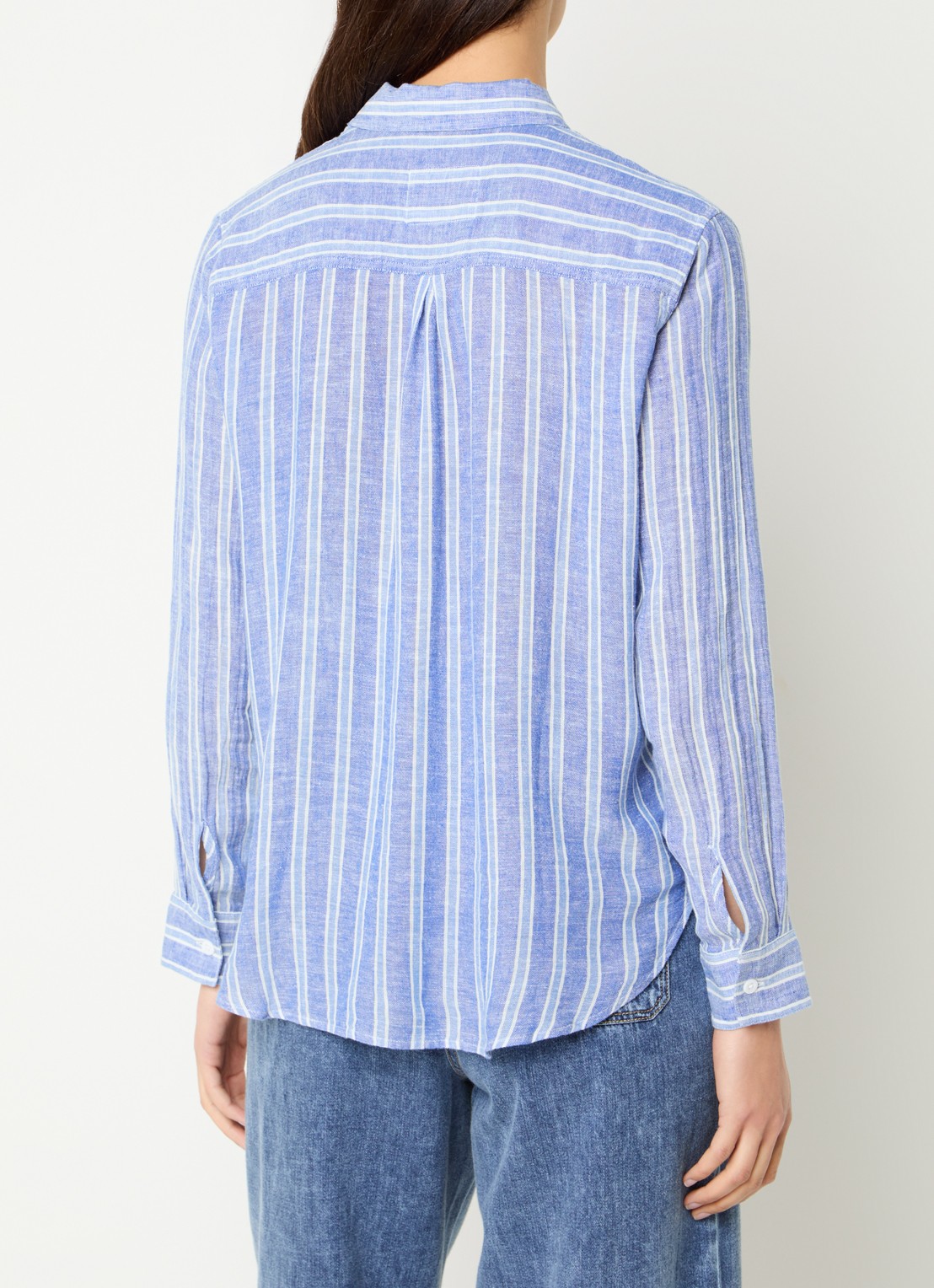 Rails Charli blouse in linnenblend met streepprint - achterkant 2 blauw