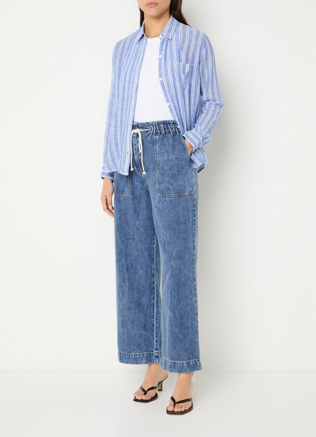 Rails Charli blouse in linnenblend met streepprint - voorkant 4 blauw