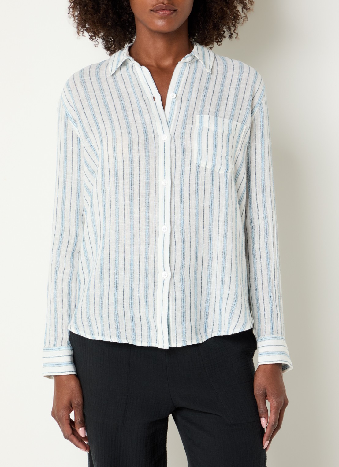 Rails Charli blouse in linnenblend met streepprint - detail blauwgrijs