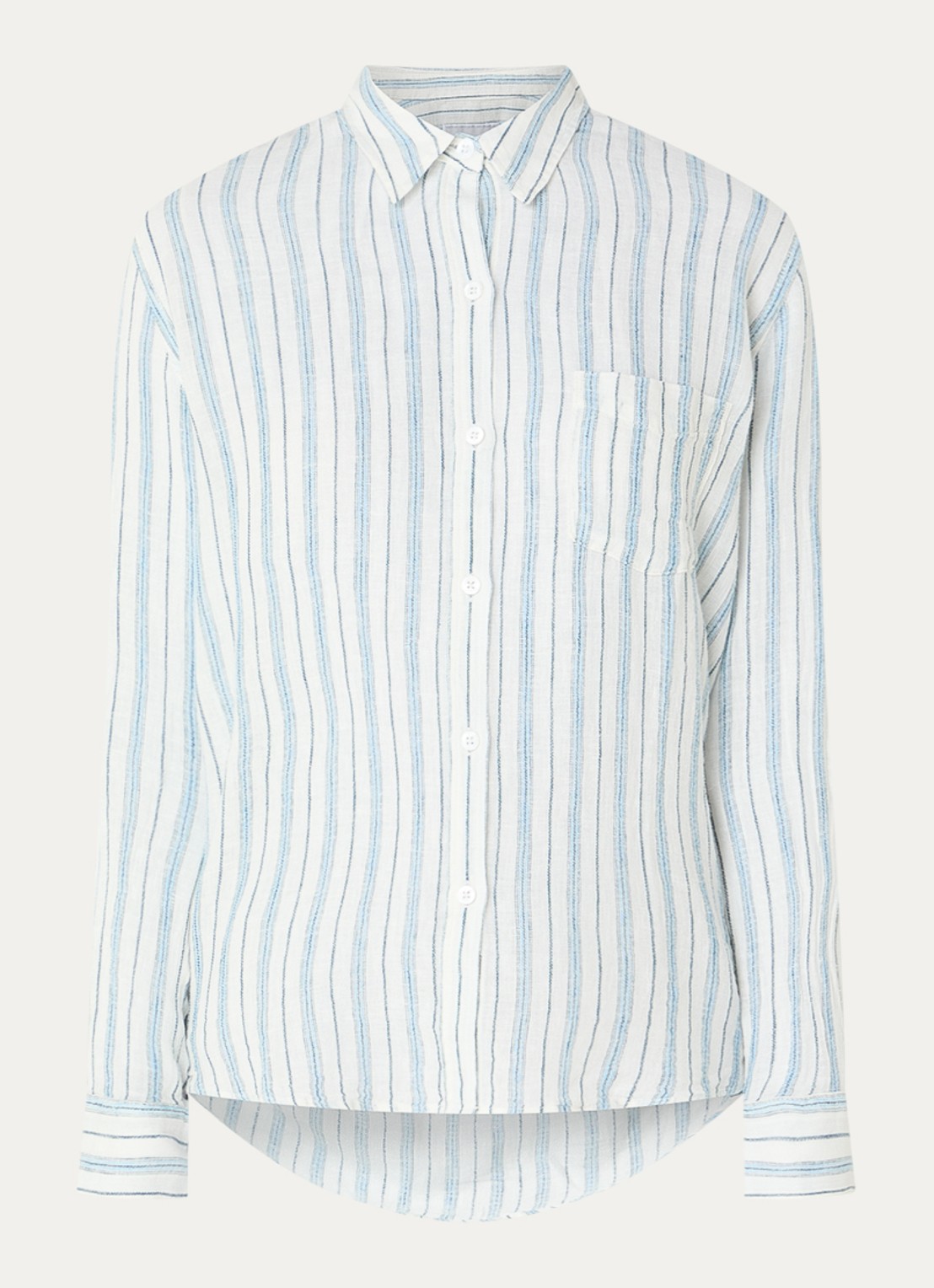 Rails Charli blouse in linnenblend met streepprint - voorkant 3 blauwgrijs