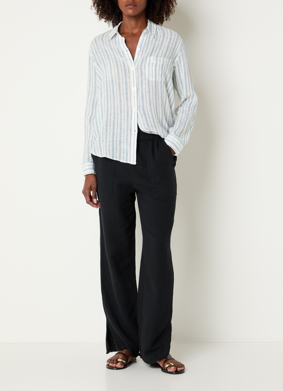 Rails Charli blouse in linnenblend met streepprint - voorkant 4 blauwgrijs