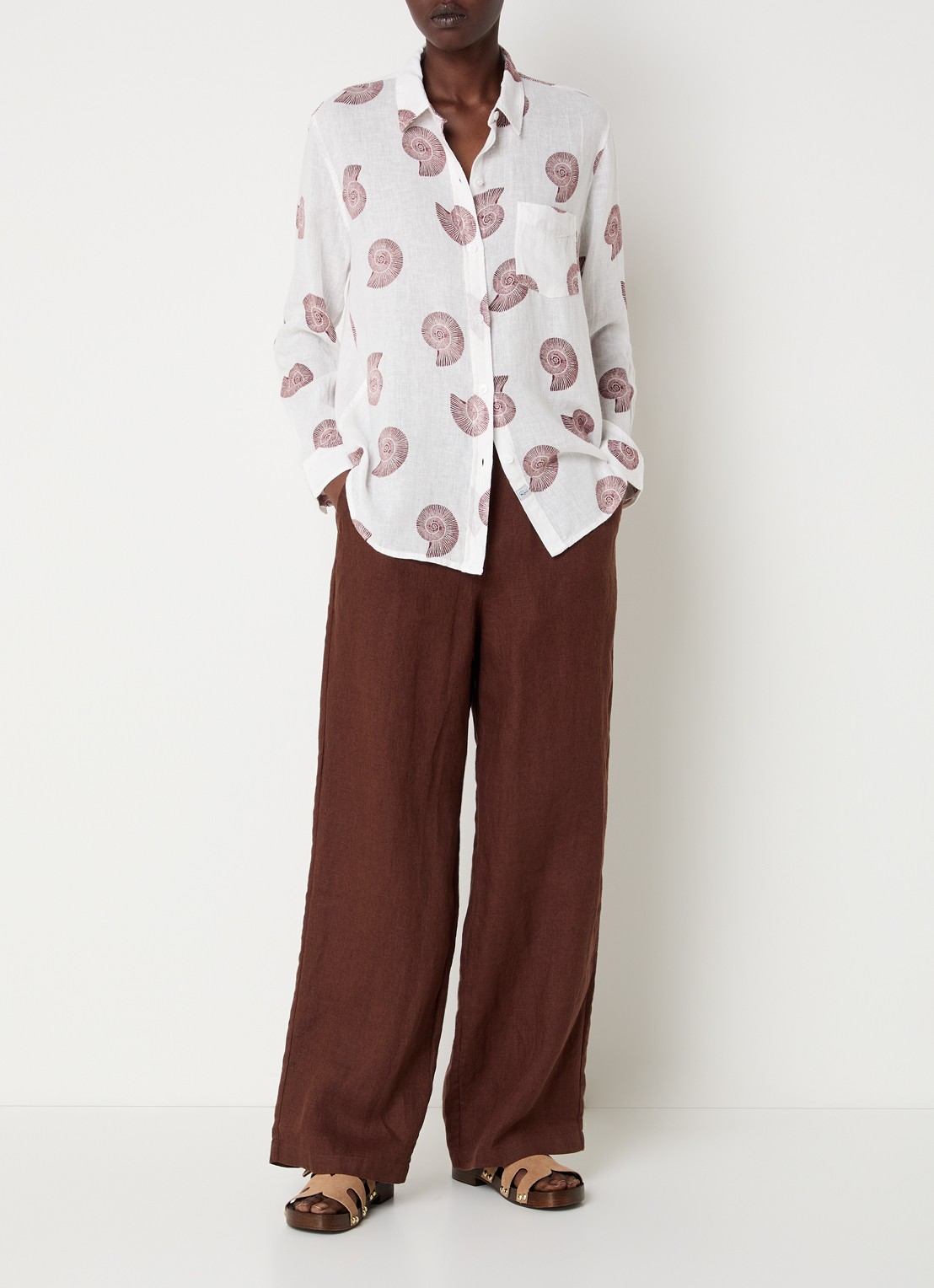 Rails Charli blouse van linnen met print - voorkant 4 gebroken wit