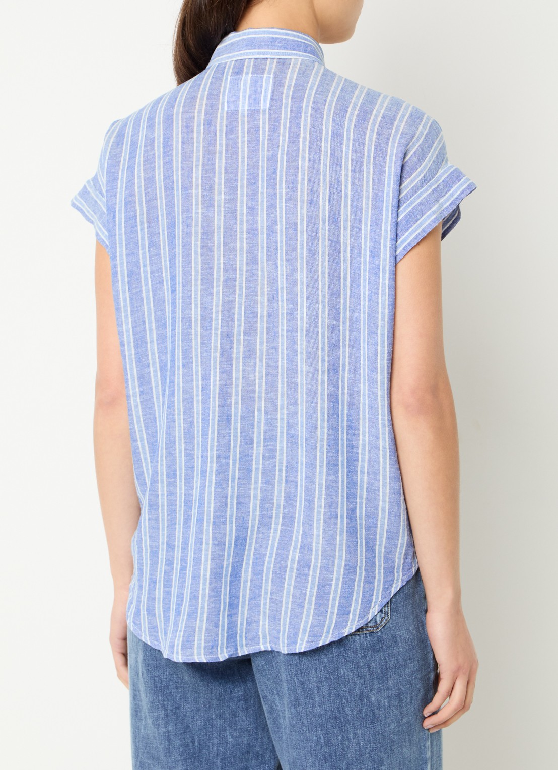 Rails Cito blouse in linnenblend met streepprint - achterkant 4 blauw