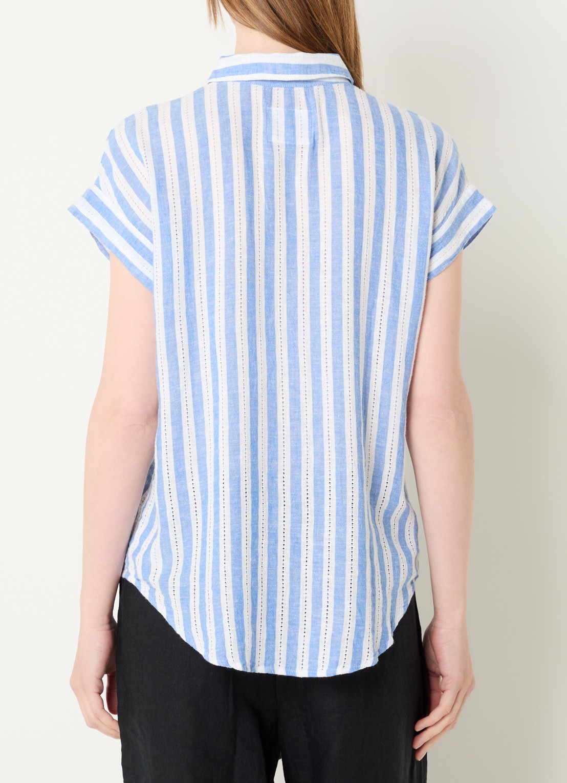 Rails Cito blouse in linnenblend met streepprint - achterkant 4 blauwgrijs